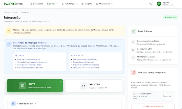 Integração SMTP e API