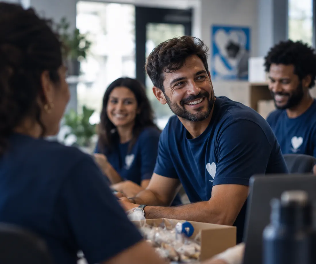 Equipe de associação conversando