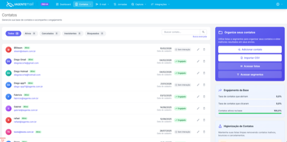 Gestão e listagem de contatos