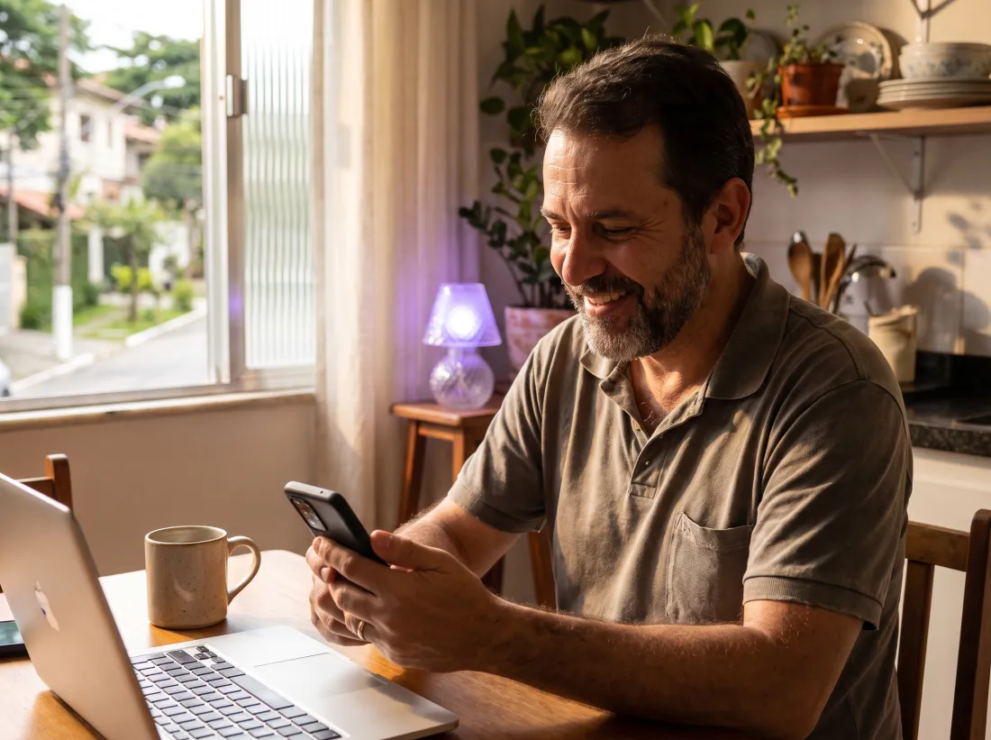 Pessoa conferindo lembrete de vencimento no celular