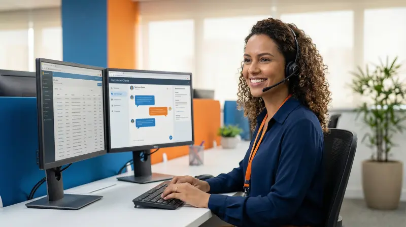 Atendente gerenciando SMS interativo na plataforma